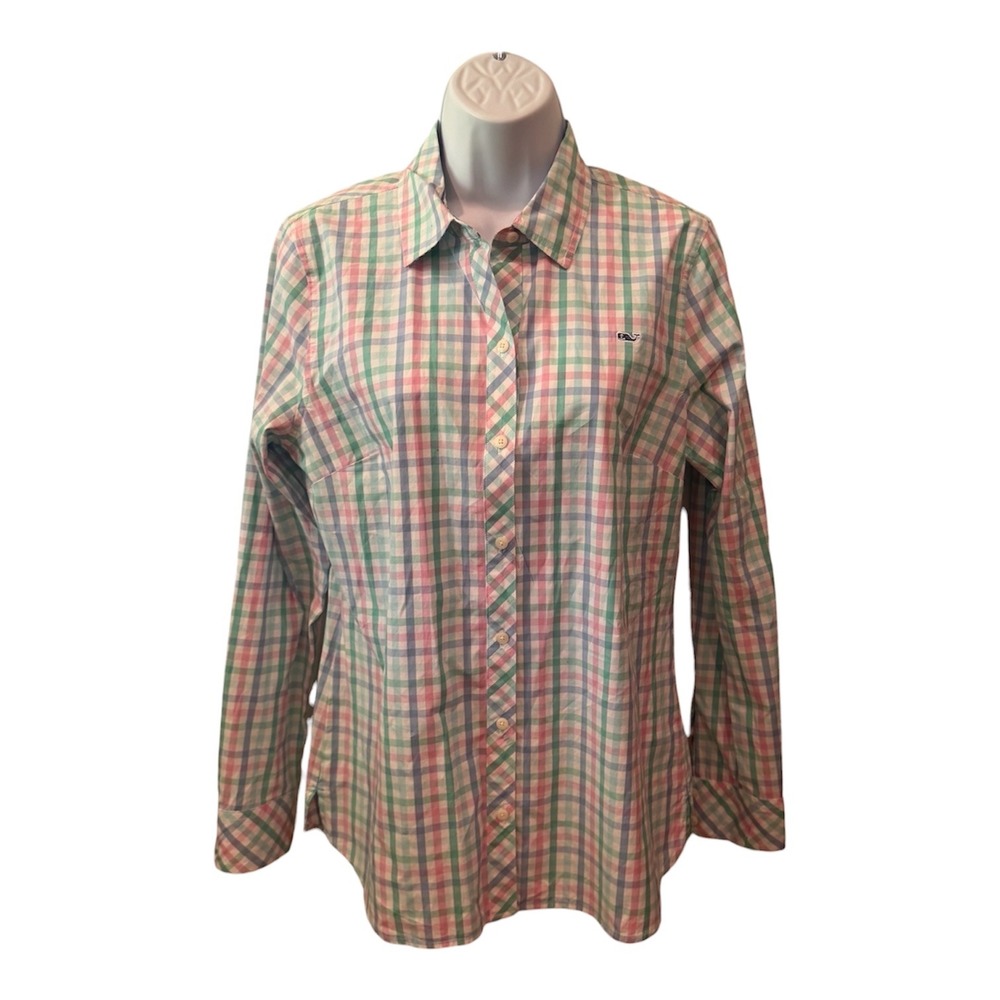 Vineyard Vines Womens 4 Classic Fit Gingham Button Down Shirt Pastel Multi Color